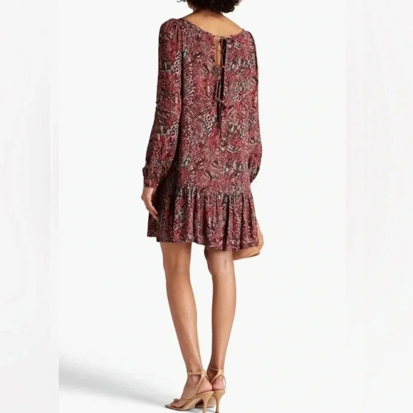 NICHOLAS Devan Gathered Snake-Print Crepe Mini Dress Size 10 - Picture 2 of 7